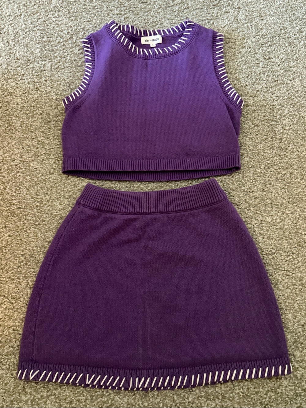 Day + Moon Purple Knit Crop Tank & Skirt Set